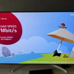 Test prędkości Orange Polska na telewizorze LG. Wynik 1.9 Mbit/s, wystarczający do oglądania filmów w jakości SD.