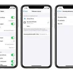 Ustawienia Safari: gdzie zapisują się pobrane pliki w iPhone. Wybierz "Na moim iPhonie" lub iCloud Drive.