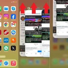 Jak zamknąć wszystkie aplikacje w iPhone: przesuwaj palcem od dołu ekranu do góry, a następnie przesuń karty aplikacji do góry, aby je zamknąć.