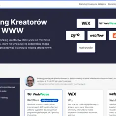 Logo "Kreatory Stron WWW" i ikony kreatorów stron: Wix, WebWave, Squarespace, Zyro, Webflow, Duda, Webnode.
