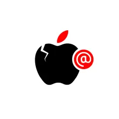 Ikona jabłka z pęknięciem i symbolem @. Dowiedz się, jak zmienić email w Apple ID.