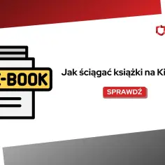 Ikona e-booka obok tekstu "Jak ściągać książki na Kindle?" i przycisku "Sprawdź".