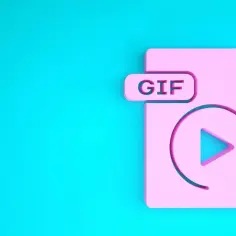 Różowy symbol pliku GIF z ikoną odtwarzania i strzałką wskazującą na pętlę. Dowiedz się, jak ściągnąć gify na telefon.